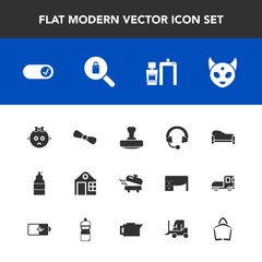 Modern, simple vector icon set with headphone, room, sad, baby, scan, clothing, building, stamp, machine, home, music, business, woman, audio, water, sound, female, delivery, monster, paint, ufo icons