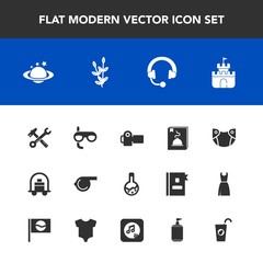 Modern, simple vector icon set with globe, photographer, white, equipment, luggage, tool, wrench, grain, plastic, scuba, audio, baby, toy, hammer, music, infant, medicine, baggage, object, sound icons