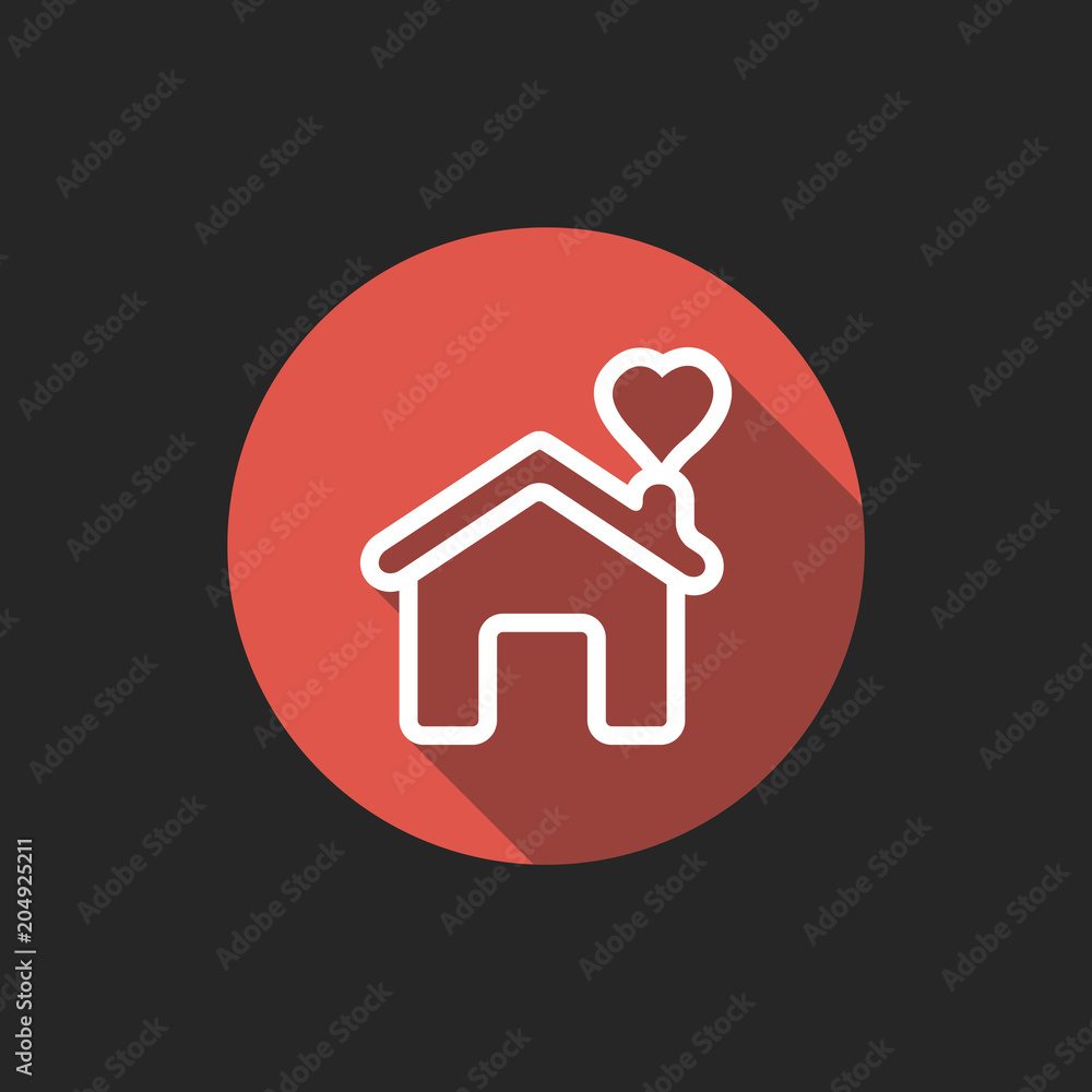 Aufkleber elegant universal white minimalistic thin line sweet home icon with shadows on circular color button