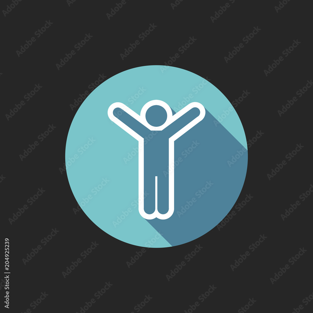 Poster elegant universal white minimalistic thin line man icon with shadows on circular color button on bla