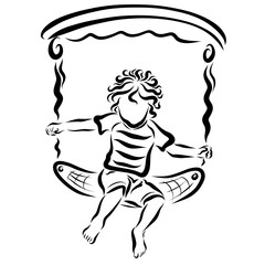 Curly child on a swing, children's leisure