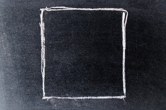 White chalk drawing in blank square shape on black board background