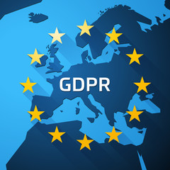 GDPR, General Data Protection Regulation, label on europe map, EU vector