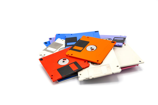 A floppy disk also called a floppy, diskette, or just disk was a ubiquitous form of data storage and exchange from the mid-1970s into the mid-2000s. isolated on white background