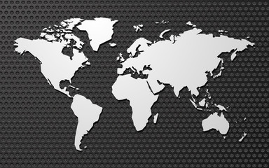 Fototapeta na wymiar simple blank vector map of the world on metal background