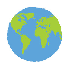 Earth icon, globe in trendy flat style isolated on white background. Earth planet world map. Vector.