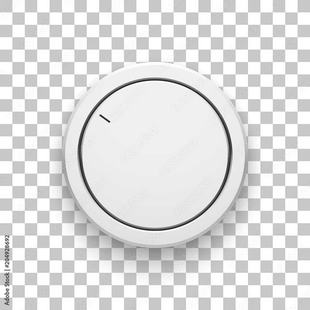 Poster white technology volume knob, music button with realistic designed shadow, range scale and transpare