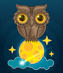 Fototapeta premium cartoon cute owl sitting on a moon