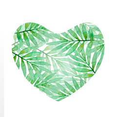 Heart of green watercolor palm branch