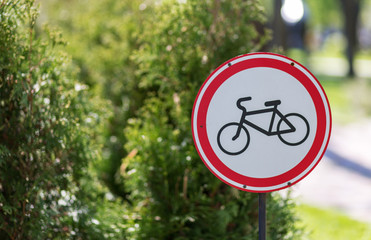 Sign restriction for bicycle ride, warning sign for cycling in this area