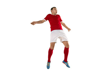 Professional football soccer player isolated white background