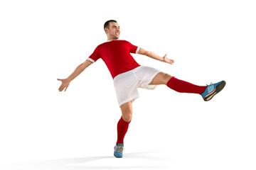 Professional football soccer player isolated white background