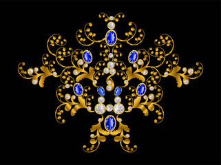 Accessories  gold with white and blue diamond