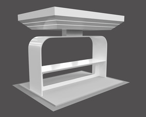 3d rendering. Blank creative exhibition stand design,booth template design in gray tone.