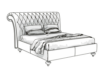 sketch of a bed with pillows vector