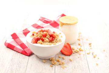 bowl of muesli ,strawberry and yogurt