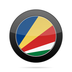 Flag of Seychelles. Shiny black round button.