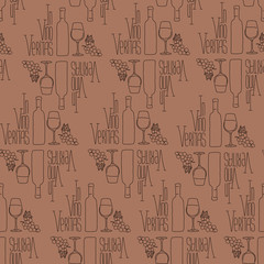 Vector seamless pattern. In vino veritas. Best as packaging paper. 