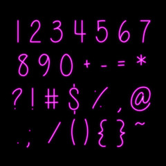 Neon Effect Pink Light Number And Symbol Set