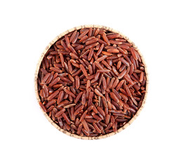 Fototapeta na wymiar Brown wild rice in a round bowl on a clean white background..