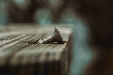 close up rough wooden and rusty nail background