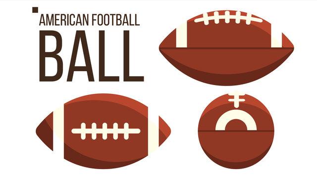 American Football Ball Vector. Rugby Sport Equipment. Different View. Isolated Flat Illustration