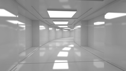 3D render. Modern interior scifi architecture