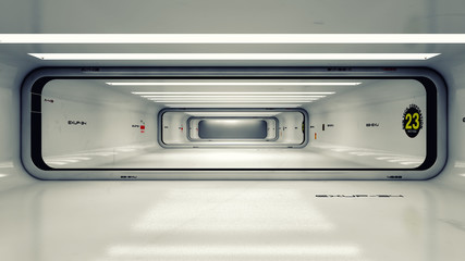 3D render. Modern interior scifi architecture © Miguel Aguirre