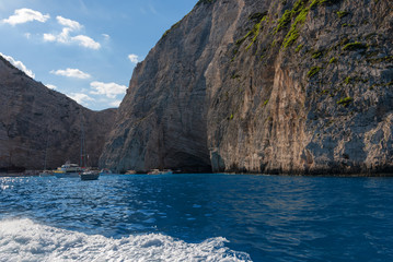 Naklejka premium ZAKYNTHOS, GREECE, September 27, 2017: Cruise boats in bay of Navagio beach on the island of Zakynthos. Greece.