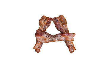 Bacon shaped as the word A on white background
keto food