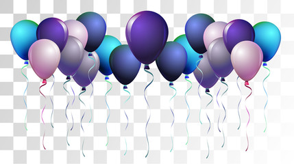 Bright Realistic Helium Vector Balloons Flying. Happy Birthday, New Year Party Ornament. Neon Modern Holidays Decoration, Air Helium Balloons. Celebration, Music Poster Discount Card Cool Design. © graficanto