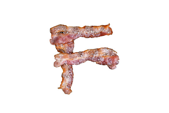 Bacon shaped as the word F on white background
keto food