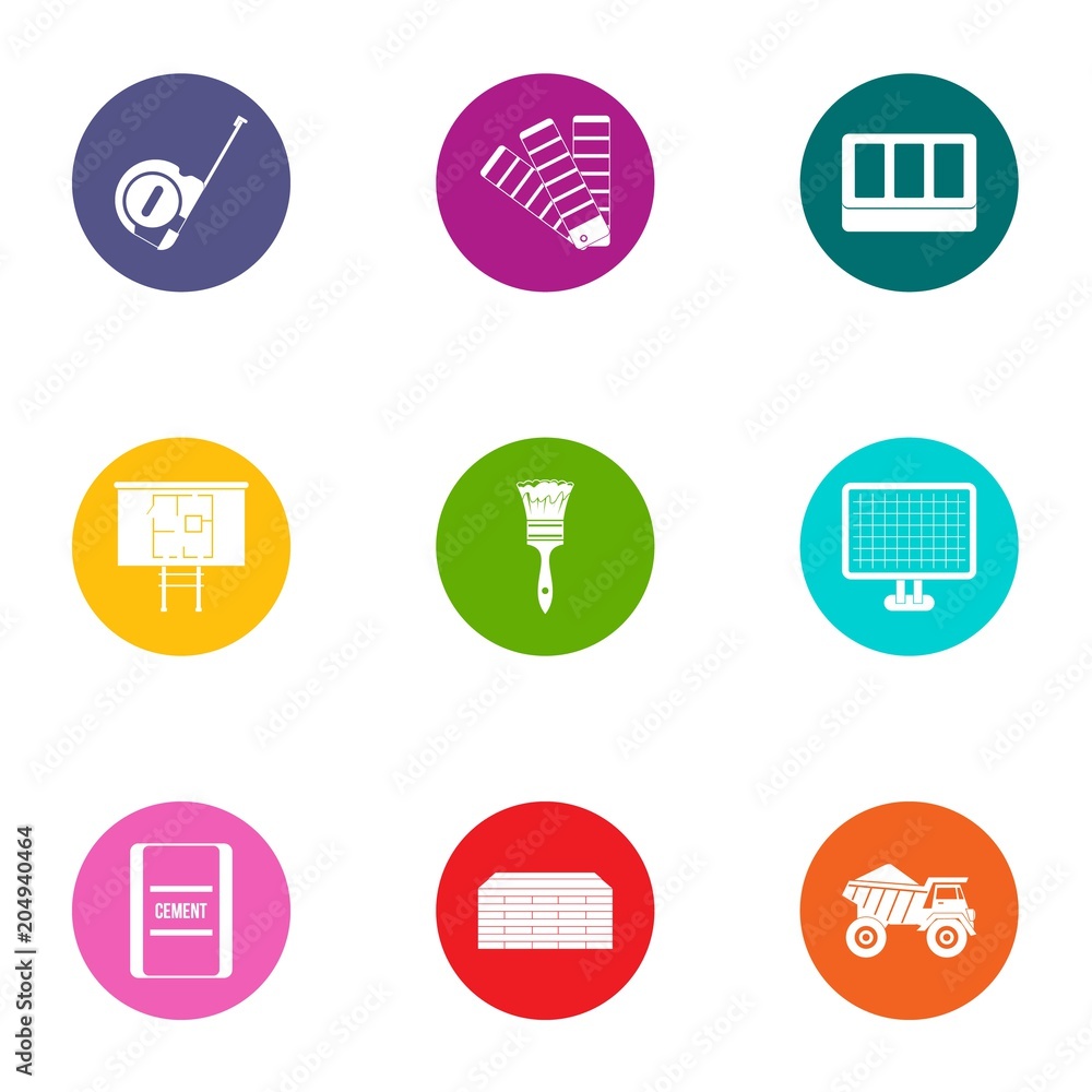 Poster processing icons set, flat style