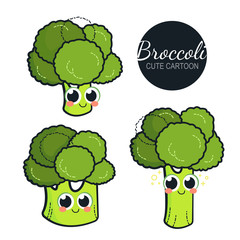 Cute broccoli characters. Vector set
