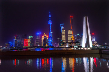 Obraz premium Monument Heroes TV Tower Pudong Bund Huangpu River Shanghai China