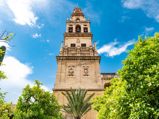 Bell tower of the Cathedral, Great Mosque Mezquita, Cordoba, Andalusia, Spain.