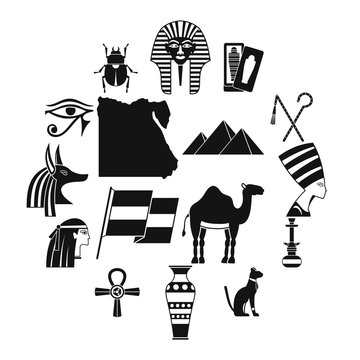 Egypt travel items icons set, simple style