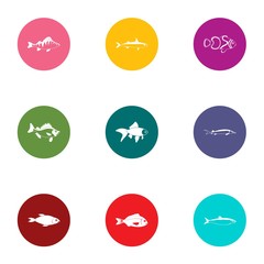 Pisces icons set, flat style