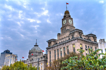Fototapeta premium Bank City Government Bund Buildings Evening Shanghai China