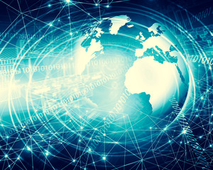 Best Internet Concept of global business. Globe, glowing lines on technological background. Wi-Fi, rays, symbols Internet, 3D illustration