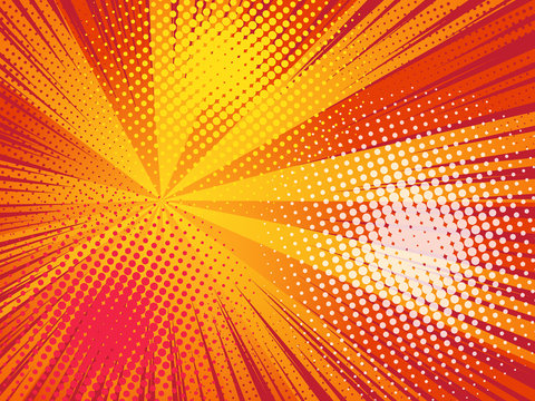 Comics pop art style background. Rays and halftone dot. 
