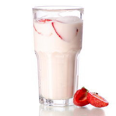 Glass of milkshake strawberry yogurt