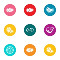 Piece of meat icons set, flat style