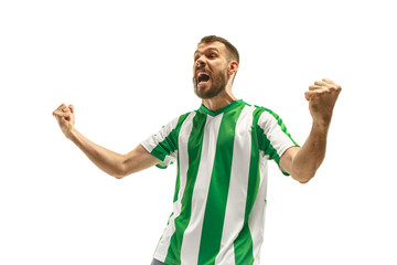 Irish fan celebrating on white background