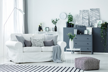 White sofa and grey accents
