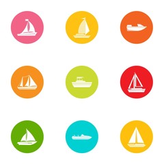 Dinghy icons set, flat style