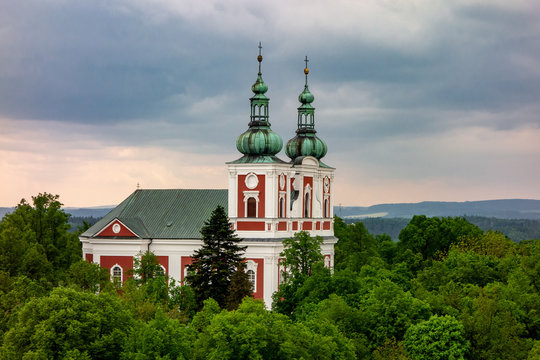 The baroque church  on a Cvilin hill in Krnov in stormy weather