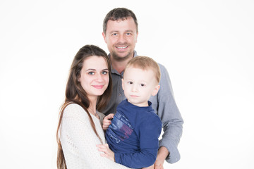 beautiful family recomposed to three with the father the new wife and the first son of the first marriage