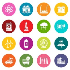 Energy sources icons set colorful circles vector