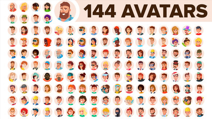 People Avatar Set Vector. Man, Woman. Human Emotions. Anonymous Male, Female. Icon Placeholder. Person Shilouette. User Portrait. Comic Emotions. Flat Handsome Manager. Flat Cartoon Character